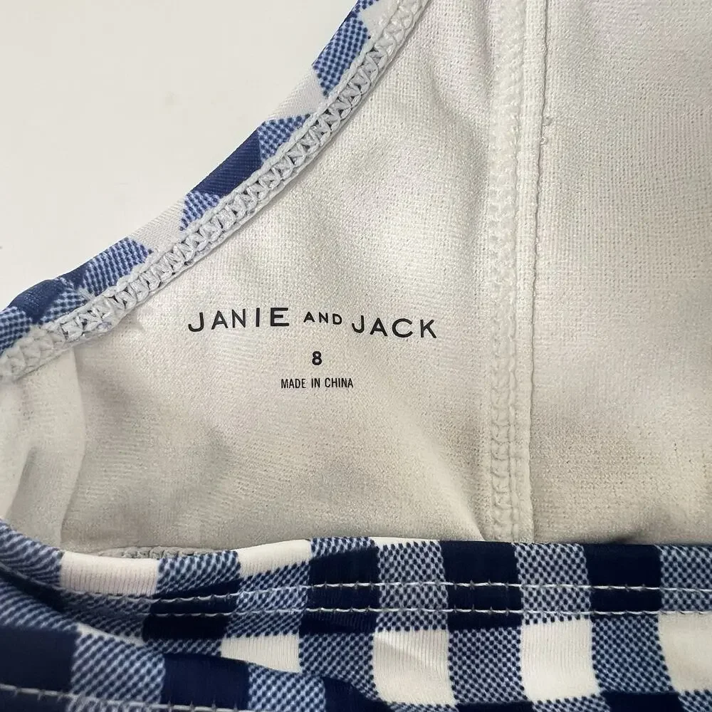 Janie & Jack Gingham Two Piece Swimsuit Size 8 Blue White